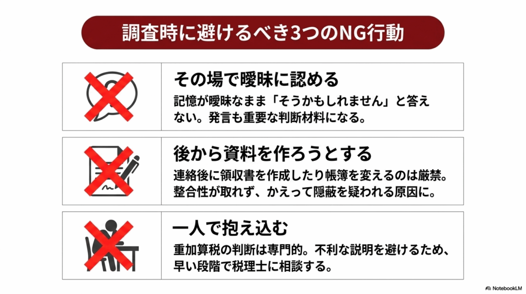 重加算税を指摘されたときにやってはいけないこと
