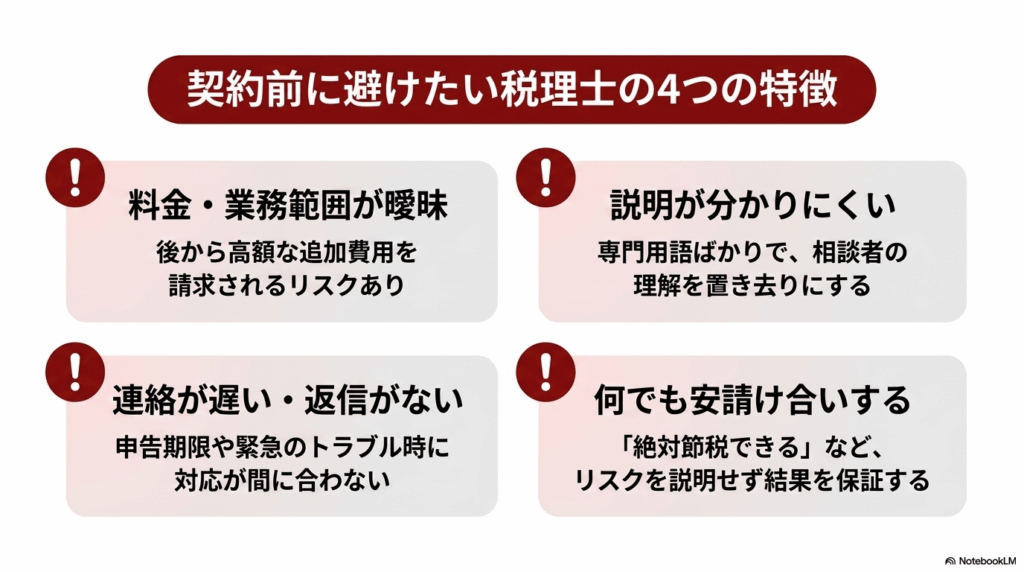 避けた方がよい税理士の特徴