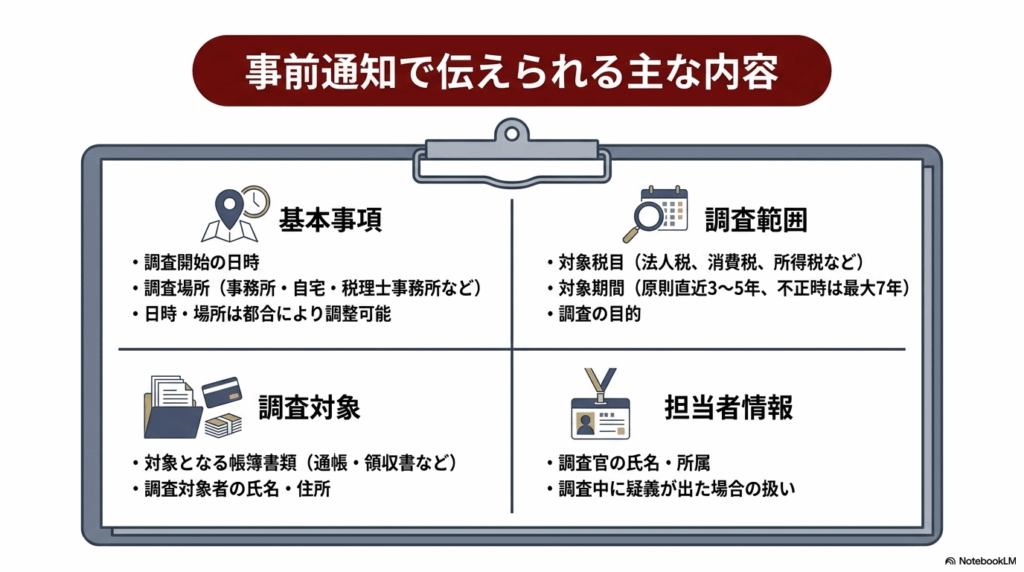 事前通知で伝えられる主な内容