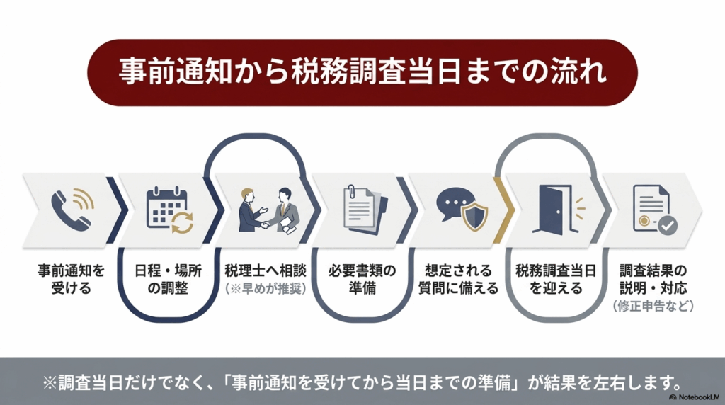 事前通知が来てから税務調査当日までの流れ