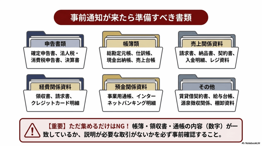事前通知が来たら準備すべき書類