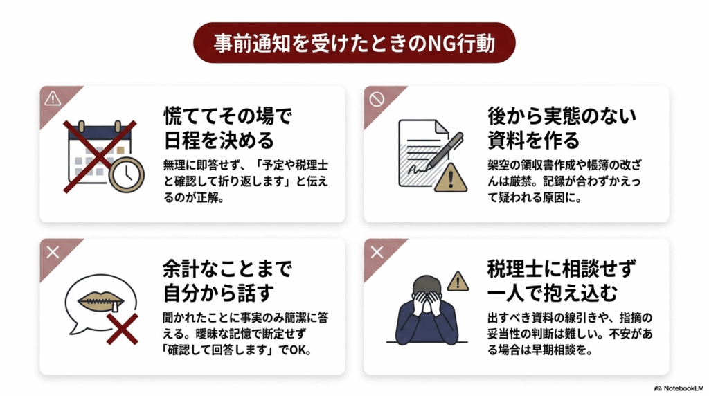 事前通知が来たときにやってはいけないこと