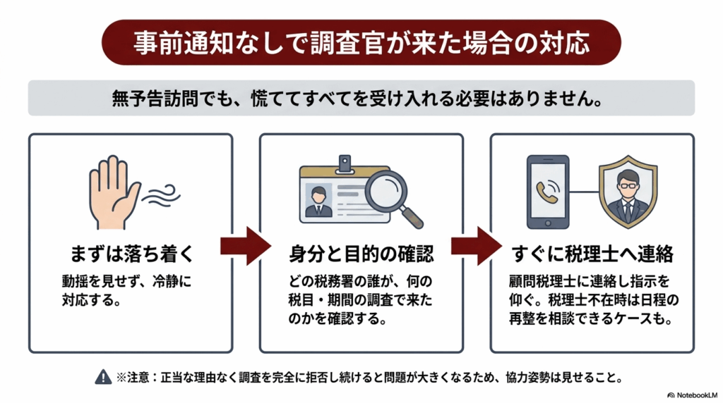 事前通知なしで税務調査が来た場合の対応