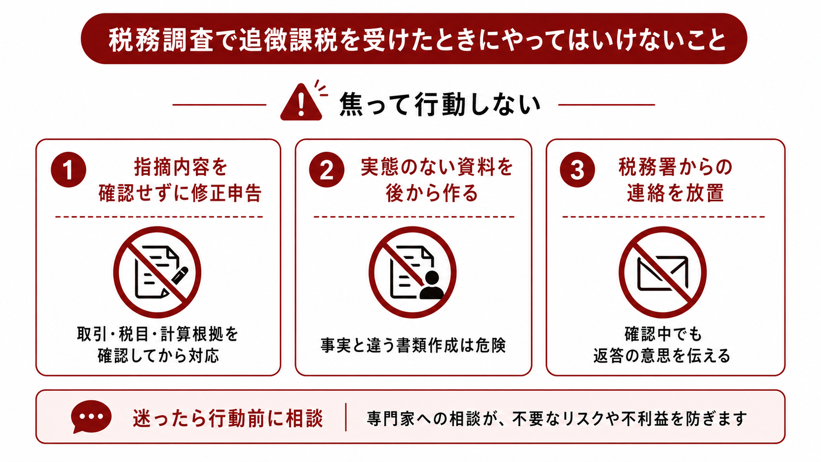 税務調査で追徴課税を受けたときにやってはいけないこと