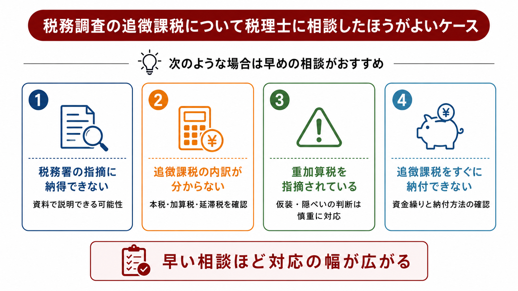 税務調査の追徴課税について税理士に相談したほうがよいケース