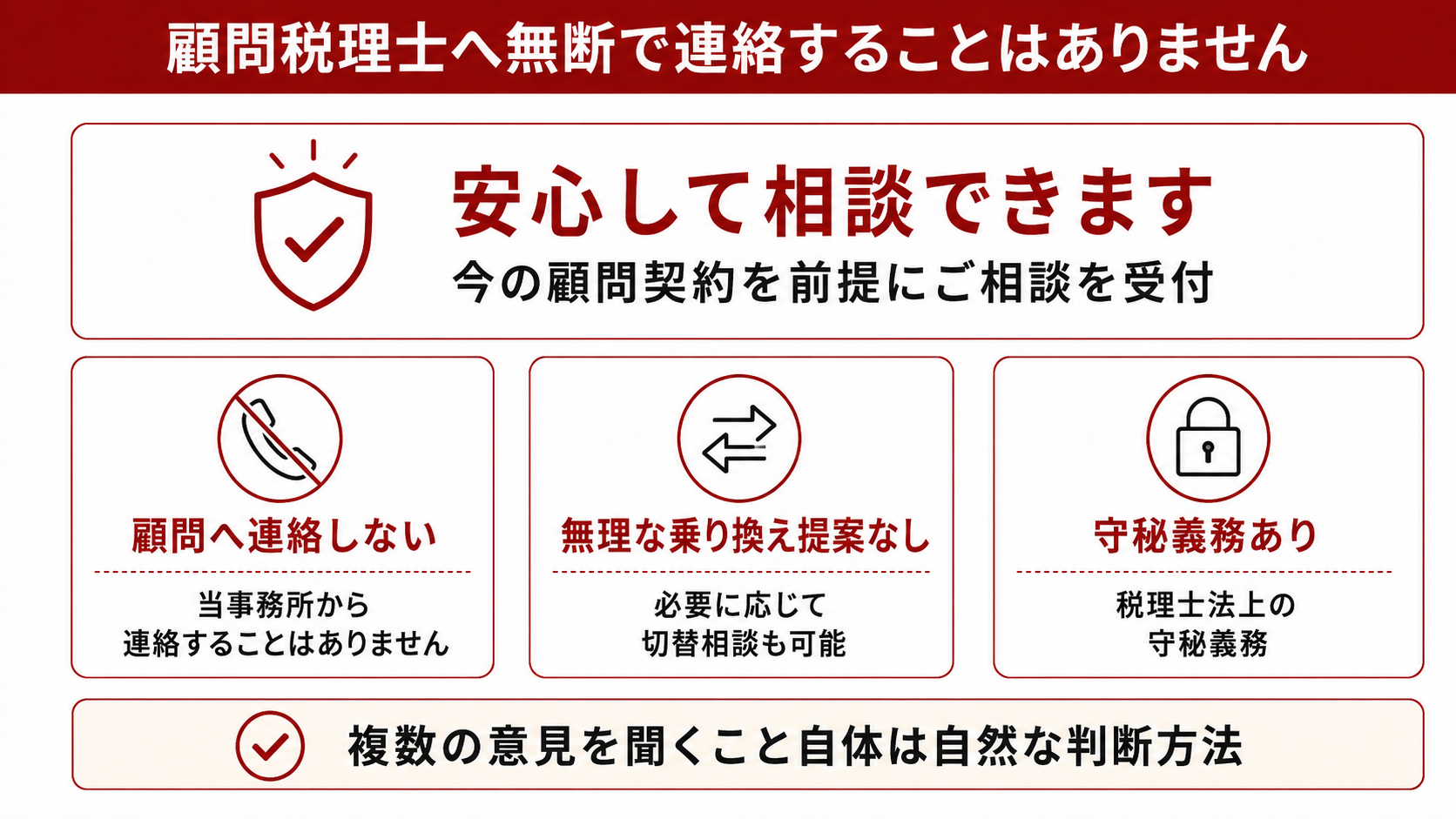 顧問税理士へ無断で連絡することはありません